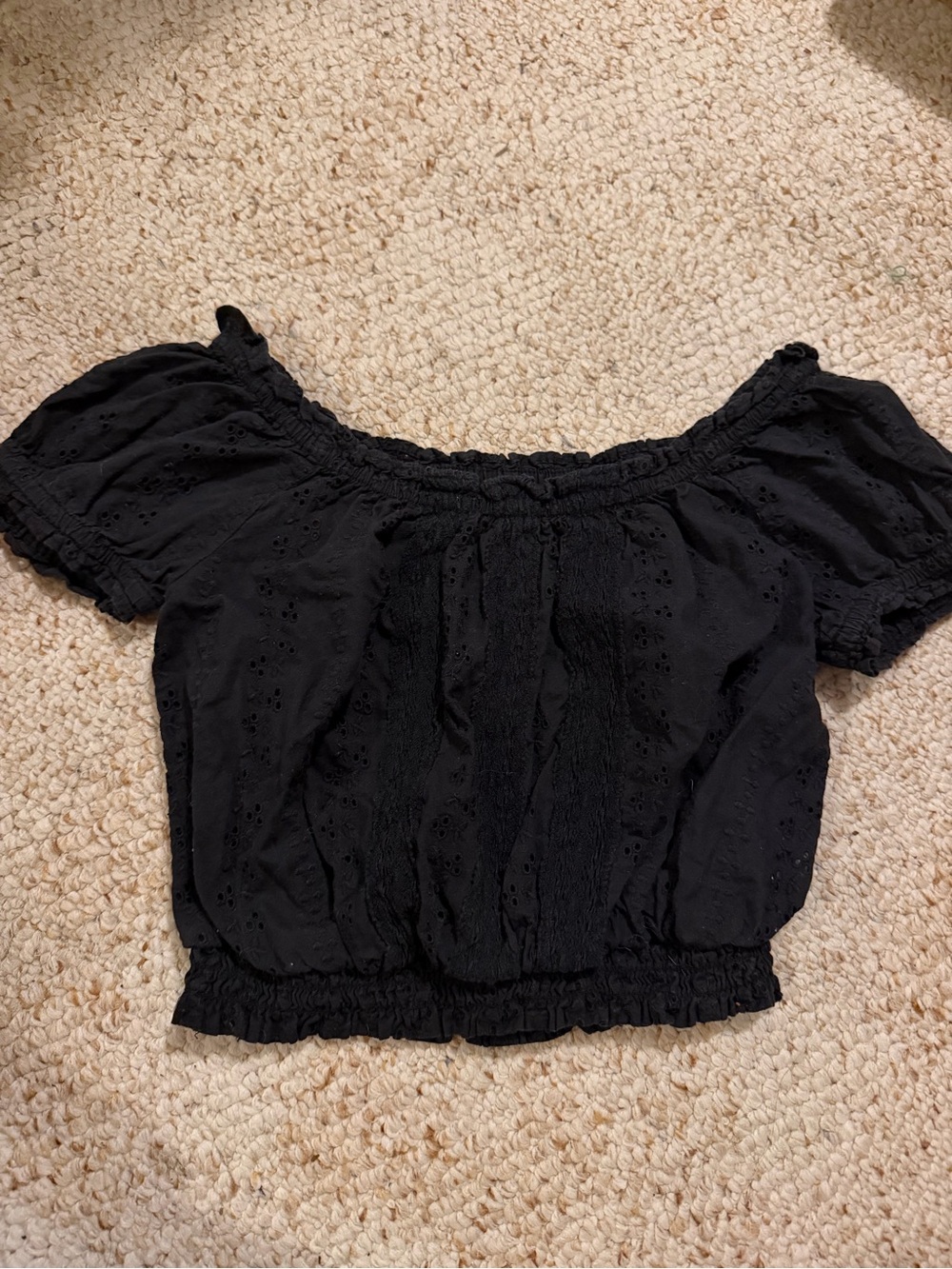 Aeropostale Black Off-Shoulder Eyelet Crop Top